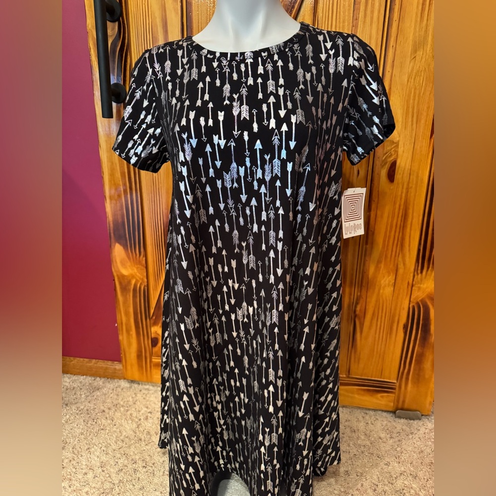 LuLaRoe Black and Silver A-Line High Low Dress